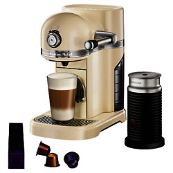 Nespresso Artisan Coffee Machine with Aeroccino by KitchenAid Almond Cream